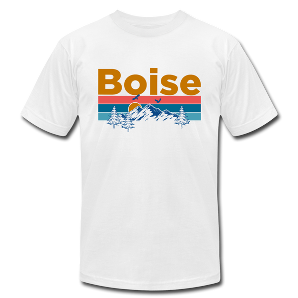 Boise, Idaho T-Shirt - Retro Mountain & Birds Unisex Boise T Shirt - white
