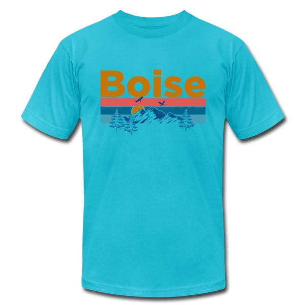 Boise, Idaho T-Shirt - Retro Mountain & Birds Unisex Boise T Shirt - turquoise