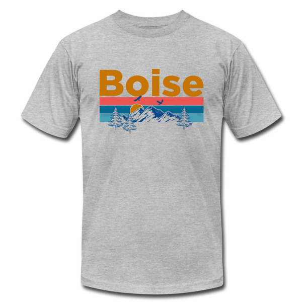 Boise, Idaho T-Shirt - Retro Mountain & Birds Unisex Boise T Shirt - heather gray