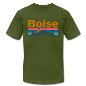 Boise, Idaho T-Shirt - Retro Mountain & Birds Unisex Boise T Shirt - olive