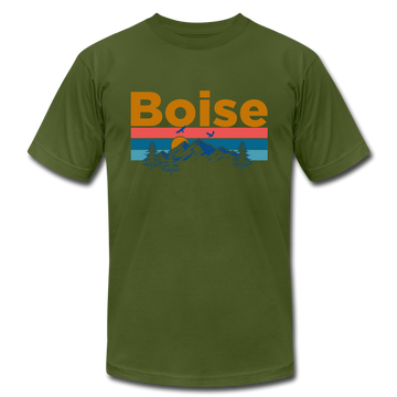 Boise, Idaho T-Shirt - Retro Mountain & Birds Unisex Boise T Shirt - olive