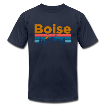 Boise, Idaho T-Shirt - Retro Mountain & Birds Unisex Boise T Shirt - navy