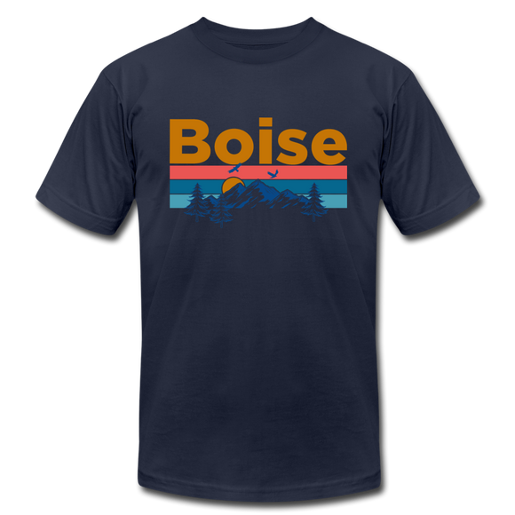 Boise, Idaho T-Shirt - Retro Mountain & Birds Unisex Boise T Shirt - navy