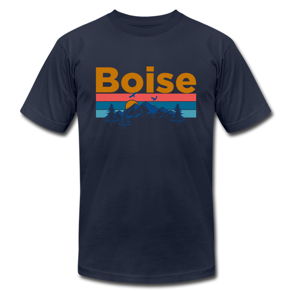 Boise, Idaho T-Shirt - Retro Mountain & Birds Unisex Boise T Shirt - navy