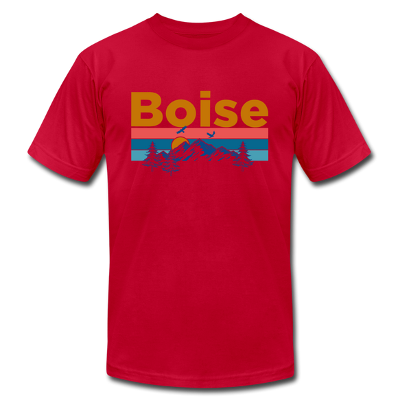 Boise, Idaho T-Shirt - Retro Mountain & Birds Unisex Boise T Shirt - red
