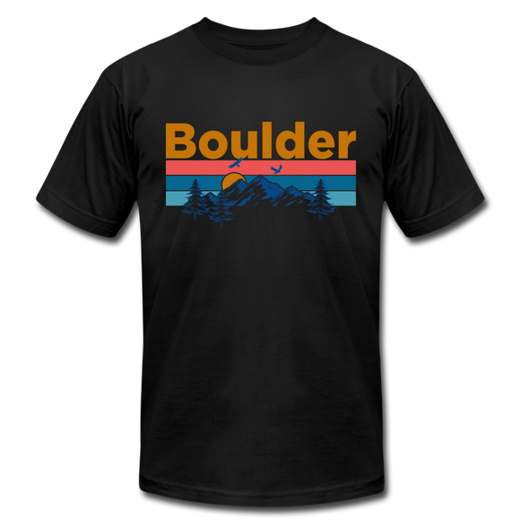 Boulder, Colorado T-Shirt - Retro Mountain & Birds Unisex Boulder T Shirt - black