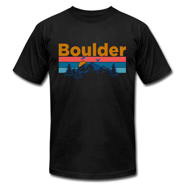 Boulder, Colorado T-Shirt - Retro Mountain & Birds Unisex Boulder T Shirt - black