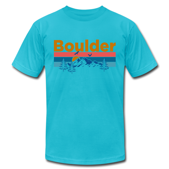 Boulder, Colorado T-Shirt - Retro Mountain & Birds Unisex Boulder T Shirt - turquoise