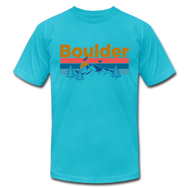 Boulder, Colorado T-Shirt - Retro Mountain & Birds Unisex Boulder T Shirt - turquoise