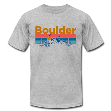Boulder, Colorado T-Shirt - Retro Mountain & Birds Unisex Boulder T Shirt - heather gray