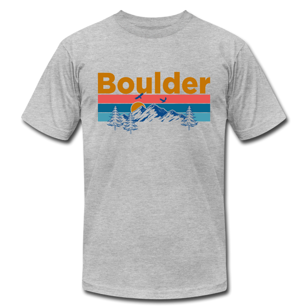 Boulder, Colorado T-Shirt - Retro Mountain & Birds Unisex Boulder T Shirt - heather gray