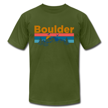Boulder, Colorado T-Shirt - Retro Mountain & Birds Unisex Boulder T Shirt - olive