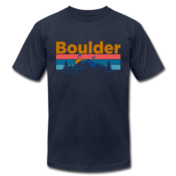 Boulder, Colorado T-Shirt - Retro Mountain & Birds Unisex Boulder T Shirt - navy