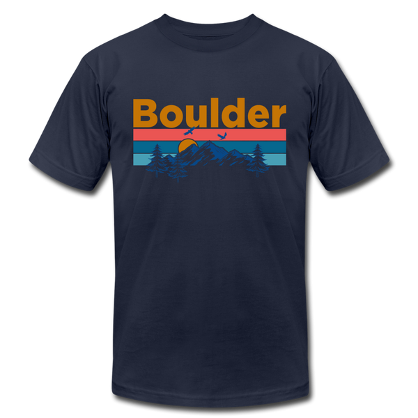 Boulder, Colorado T-Shirt - Retro Mountain & Birds Unisex Boulder T Shirt - navy