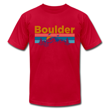 Boulder, Colorado T-Shirt - Retro Mountain & Birds Unisex Boulder T Shirt - red