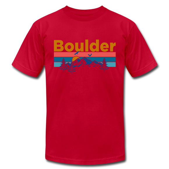 Boulder, Colorado T-Shirt - Retro Mountain & Birds Unisex Boulder T Shirt - red