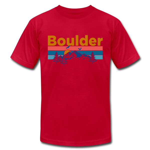 Boulder, Colorado T-Shirt - Retro Mountain & Birds Unisex Boulder T Shirt - red