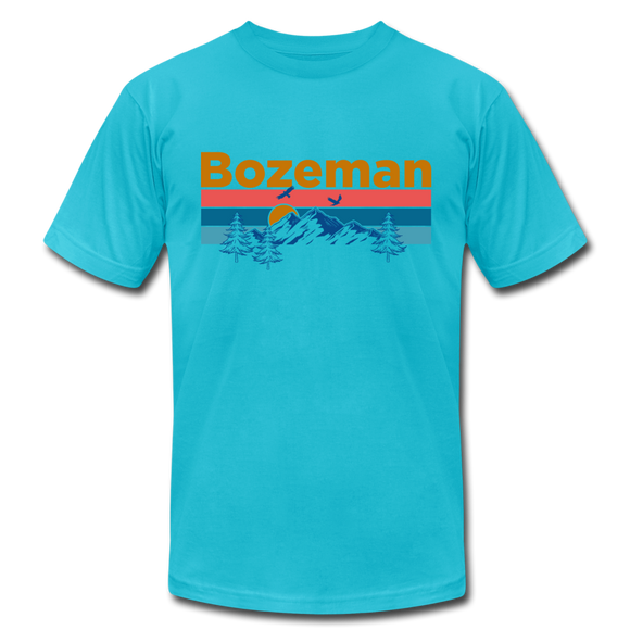 Bozeman, Montana T-Shirt - Retro Mountain & Birds Unisex Bozeman T Shirt - turquoise