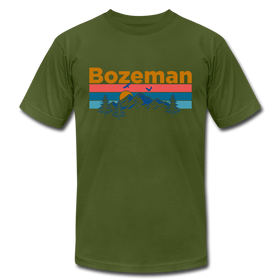 Bozeman, Montana T-Shirt - Retro Mountain & Birds Unisex Bozeman T Shirt - olive