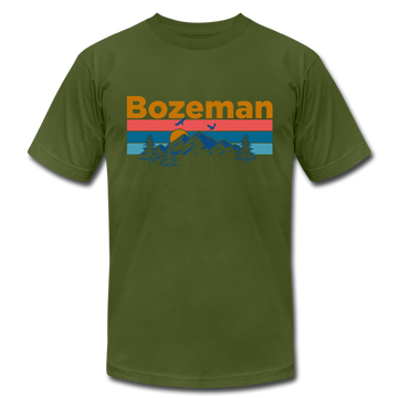 Bozeman, Montana T-Shirt - Retro Mountain & Birds Unisex Bozeman T Shirt - olive
