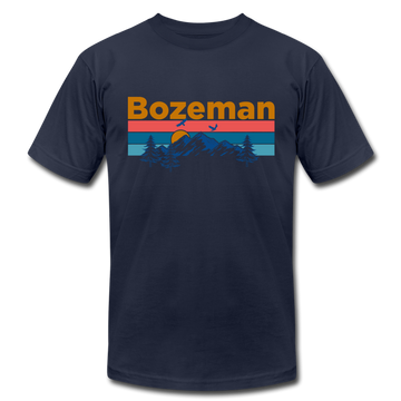 Bozeman, Montana T-Shirt - Retro Mountain & Birds Unisex Bozeman T Shirt - navy