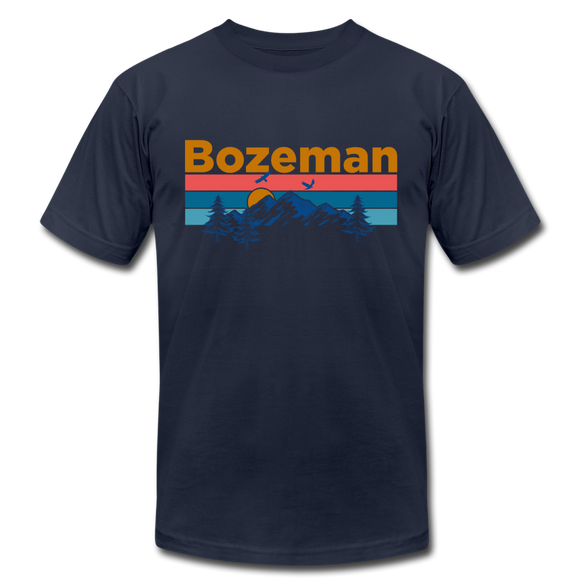 Bozeman, Montana T-Shirt - Retro Mountain & Birds Unisex Bozeman T Shirt - navy