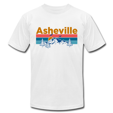 Asheville, North Carolina T-Shirt - Retro Mountain & Birds Unisex Asheville T Shirt - white