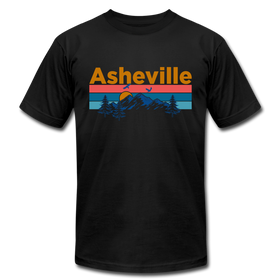 Asheville, North Carolina T-Shirt - Retro Mountain & Birds Unisex Asheville T Shirt - black