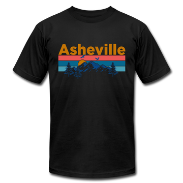 Asheville, North Carolina T-Shirt - Retro Mountain & Birds Unisex Asheville T Shirt - black