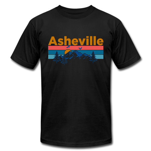 Asheville, North Carolina T-Shirt - Retro Mountain & Birds Unisex Asheville T Shirt - black