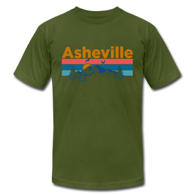 Asheville, North Carolina T-Shirt - Retro Mountain & Birds Unisex Asheville T Shirt - olive
