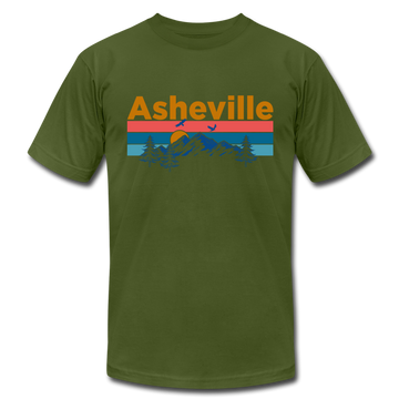 Asheville, North Carolina T-Shirt - Retro Mountain & Birds Unisex Asheville T Shirt - olive