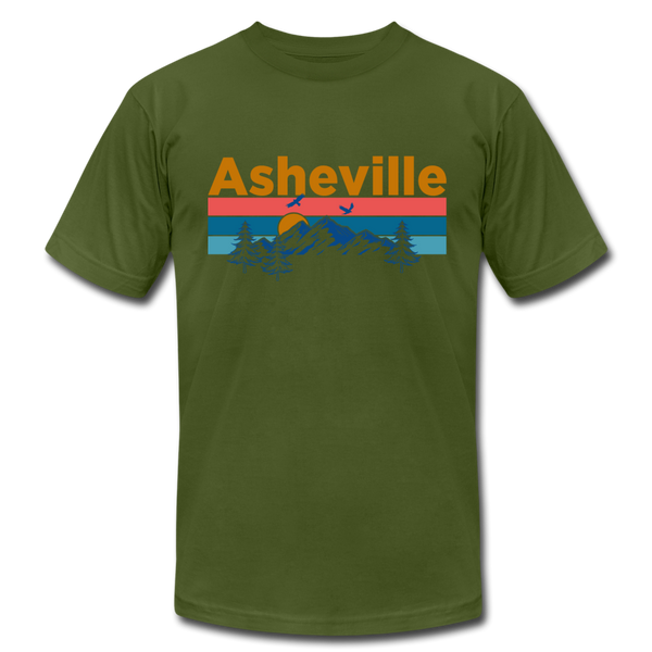 Asheville, North Carolina T-Shirt - Retro Mountain & Birds Unisex Asheville T Shirt - olive