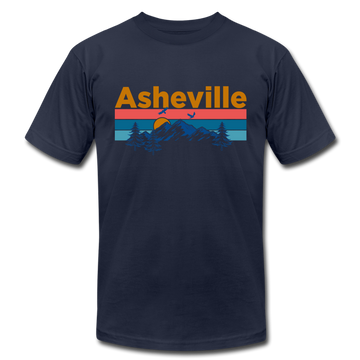 Asheville, North Carolina T-Shirt - Retro Mountain & Birds Unisex Asheville T Shirt - navy