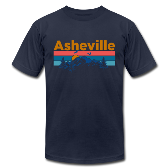 Asheville, North Carolina T-Shirt - Retro Mountain & Birds Unisex Asheville T Shirt - navy
