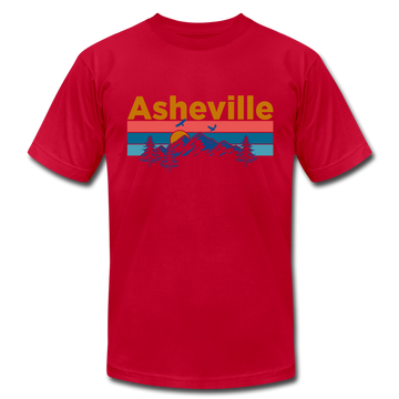 Asheville, North Carolina T-Shirt - Retro Mountain & Birds Unisex Asheville T Shirt - red
