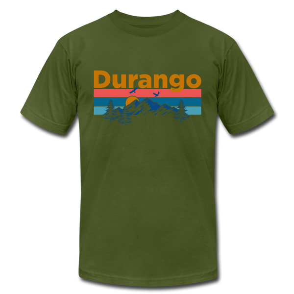 Durango, Colorado T-Shirt - Retro Mountain & Birds Unisex Durango T Shirt - olive