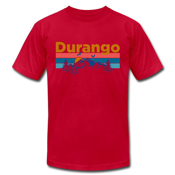 Durango, Colorado T-Shirt - Retro Mountain & Birds Unisex Durango T Shirt - red