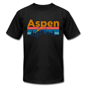 Aspen, Colorado T-Shirt - Retro Mountain & Birds Unisex Aspen T Shirt - black