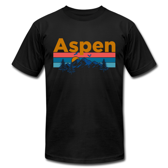 Aspen, Colorado T-Shirt - Retro Mountain & Birds Unisex Aspen T Shirt - black