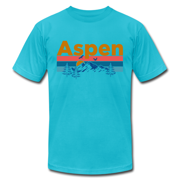 Aspen, Colorado T-Shirt - Retro Mountain & Birds Unisex Aspen T Shirt - turquoise