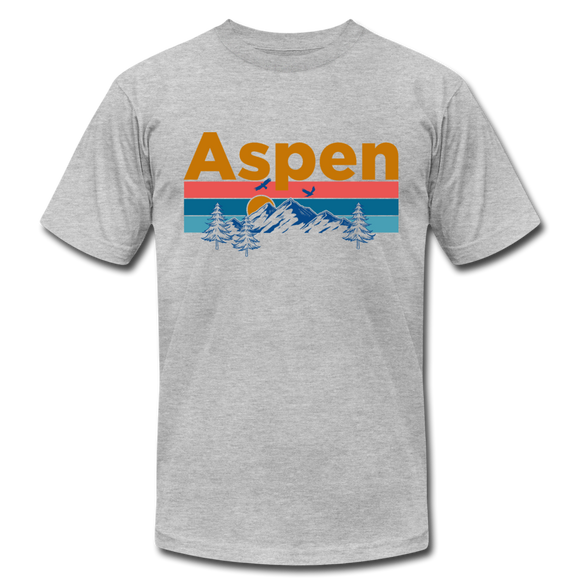 Aspen, Colorado T-Shirt - Retro Mountain & Birds Unisex Aspen T Shirt - heather gray