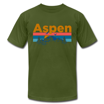 Aspen, Colorado T-Shirt - Retro Mountain & Birds Unisex Aspen T Shirt - olive