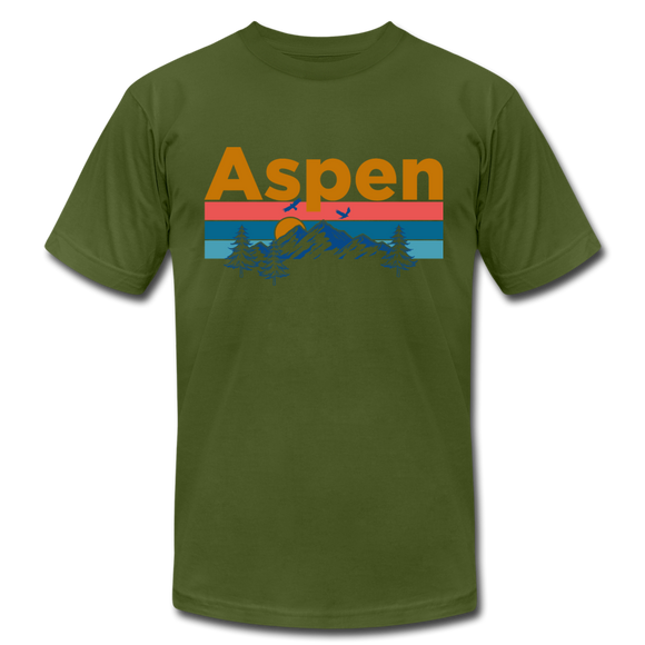 Aspen, Colorado T-Shirt - Retro Mountain & Birds Unisex Aspen T Shirt - olive
