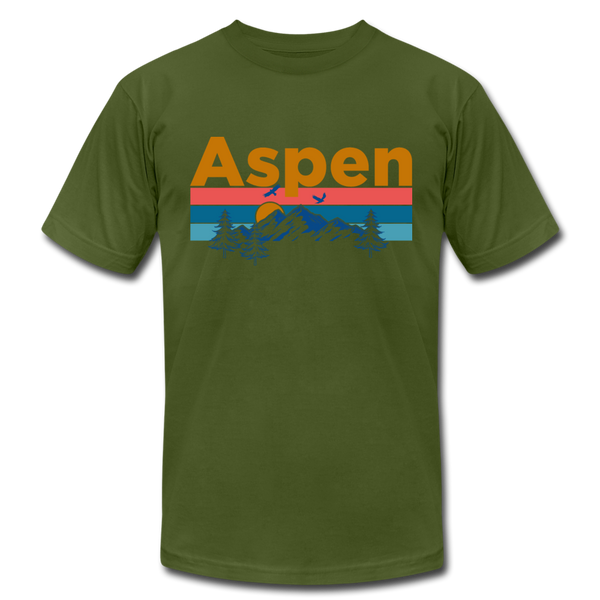 Aspen, Colorado T-Shirt - Retro Mountain & Birds Unisex Aspen T Shirt - olive