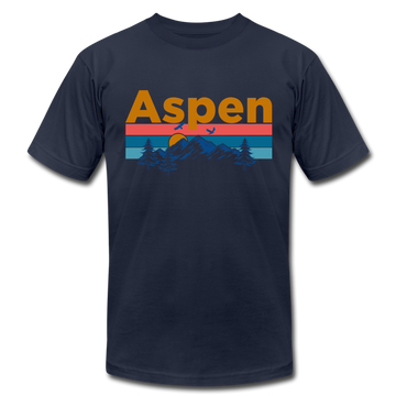 Aspen, Colorado T-Shirt - Retro Mountain & Birds Unisex Aspen T Shirt - navy
