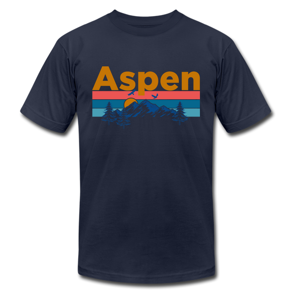 Aspen, Colorado T-Shirt - Retro Mountain & Birds Unisex Aspen T Shirt - navy