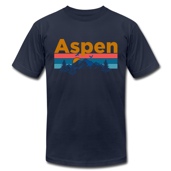 Aspen, Colorado T-Shirt - Retro Mountain & Birds Unisex Aspen T Shirt - navy