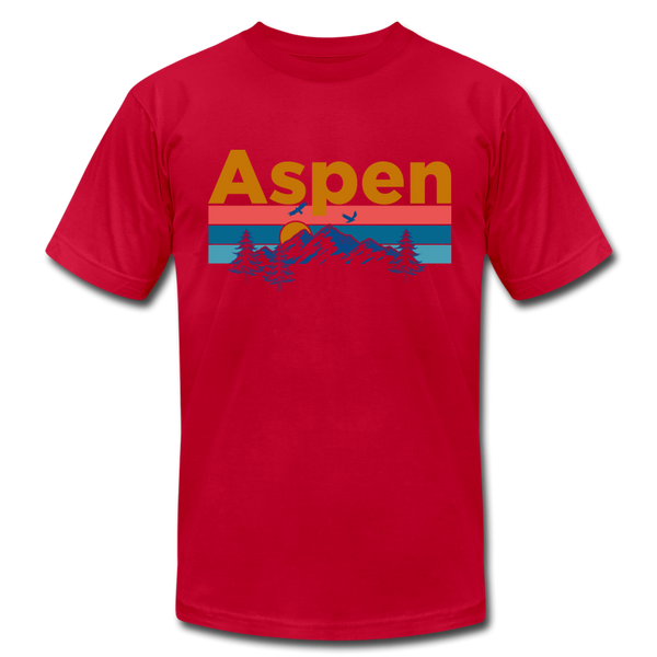 Aspen, Colorado T-Shirt - Retro Mountain & Birds Unisex Aspen T Shirt - red