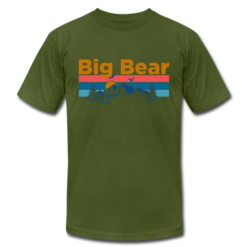 Big Bear, California T-Shirt - Retro Mountain & Birds Unisex Big Bear T Shirt - olive